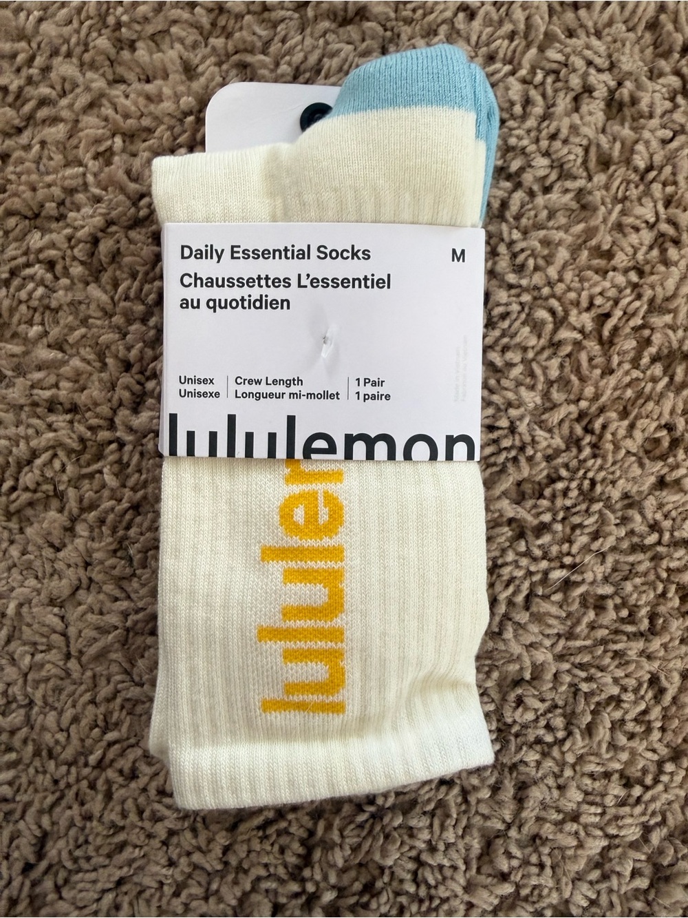 lululemon athletica Crew Socks in Cream with Light Blue and Yellow Accents